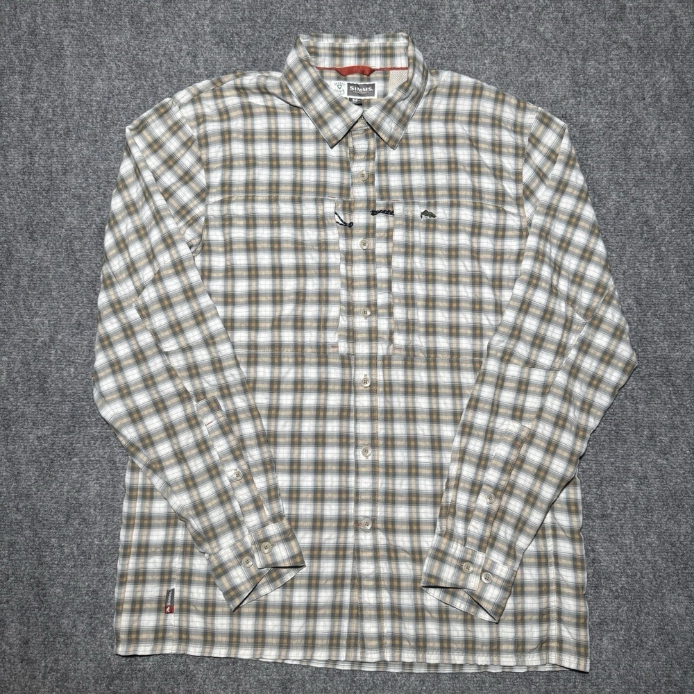 SIMMS Insect Shield Bug Repellant Plaid Long Sleeve Fishing Shirt Men Medium